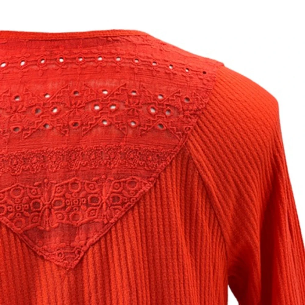 Free People Parisian Nights XS Boho Flared Sleeve Embroidered Ribbed Women's Top
